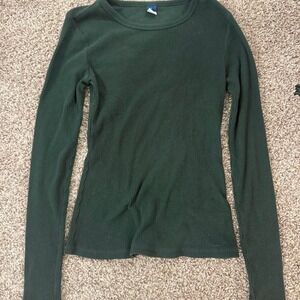 Old Navy Womens Ribbed Long Sleeve Crew Neck Top Green Small